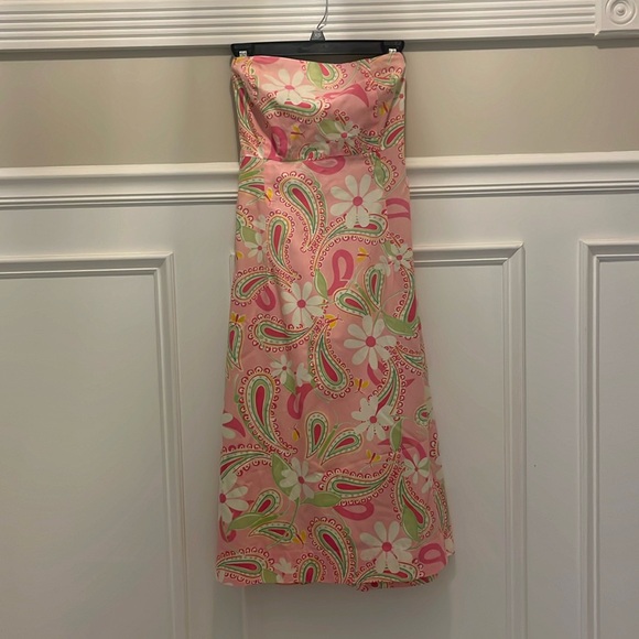 lilly pulitzer midi strapless dress, size 8, pink & green colors - Picture 1 of 4